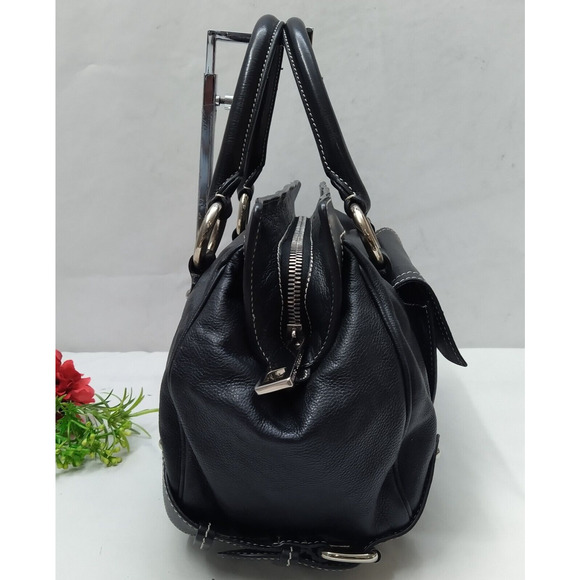 Marc Jacobs Black Leather Pushlock Pocket Double Handles Zipper Satchel Bag - Picture 4 of 16